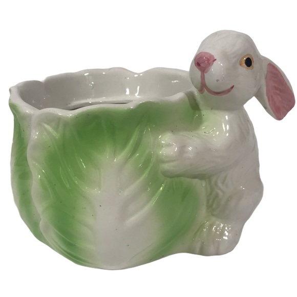 Vintage Ceramic Easter Bunny With Cabbage Candy Holder Home Decor - Picture 4 of 7
